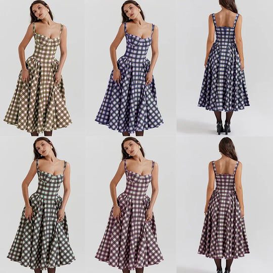 Summer skirt new French vintage maxi dress court wind Dopa wear strap
