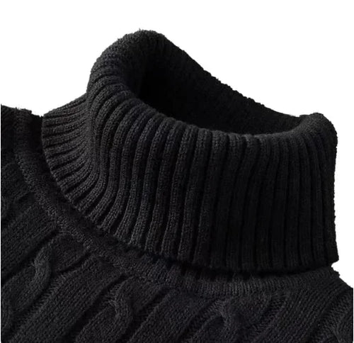 Men's High Neck Sweater Solid Color Pullover Knitted Warm Casual