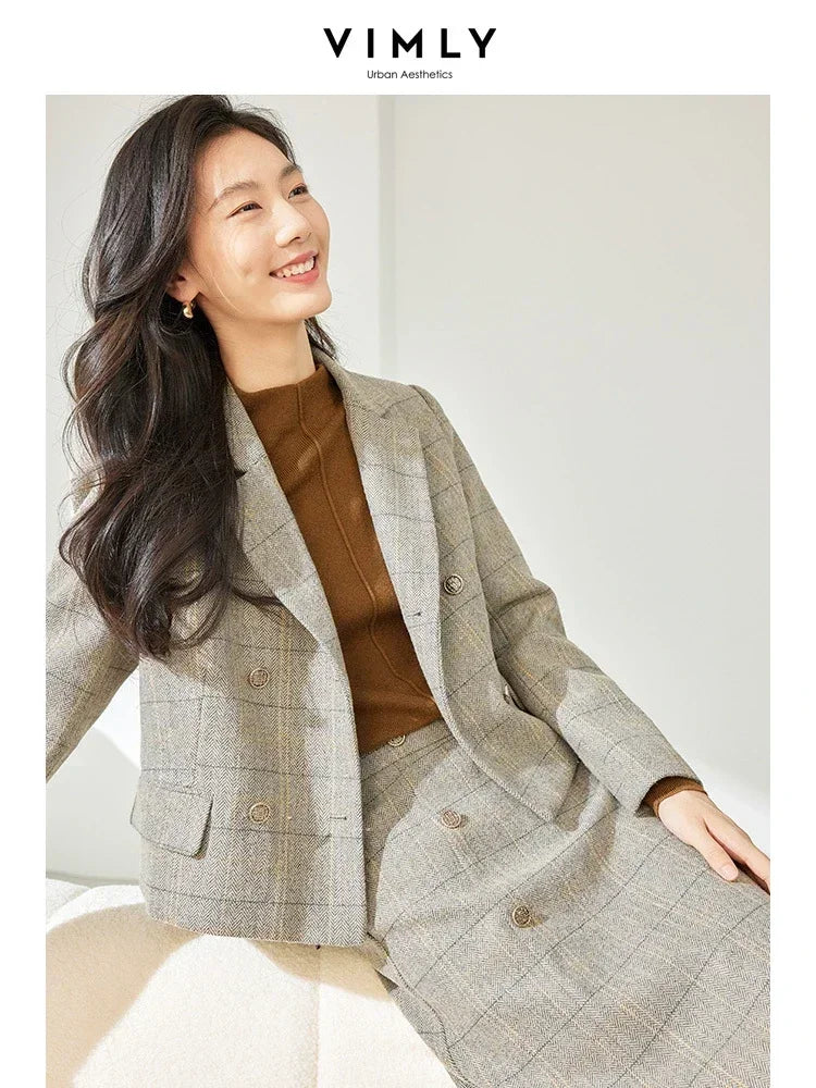 Vimly Women's Blazer Skirt Suit Elegant Formal Outfits 2024 Winter