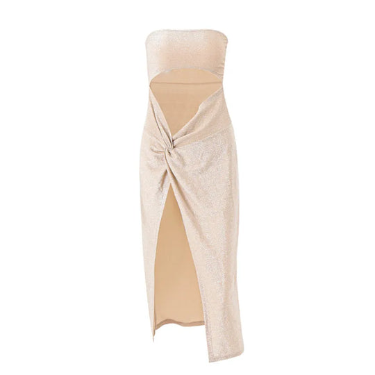 WhereMery Summer Sexy Sleeveless Slit Dress Hollow Out Skinny Elegant