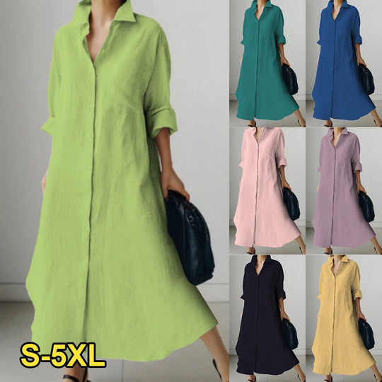 Solid Color Office V Neck Black Dress Long Sleeve High Temperament