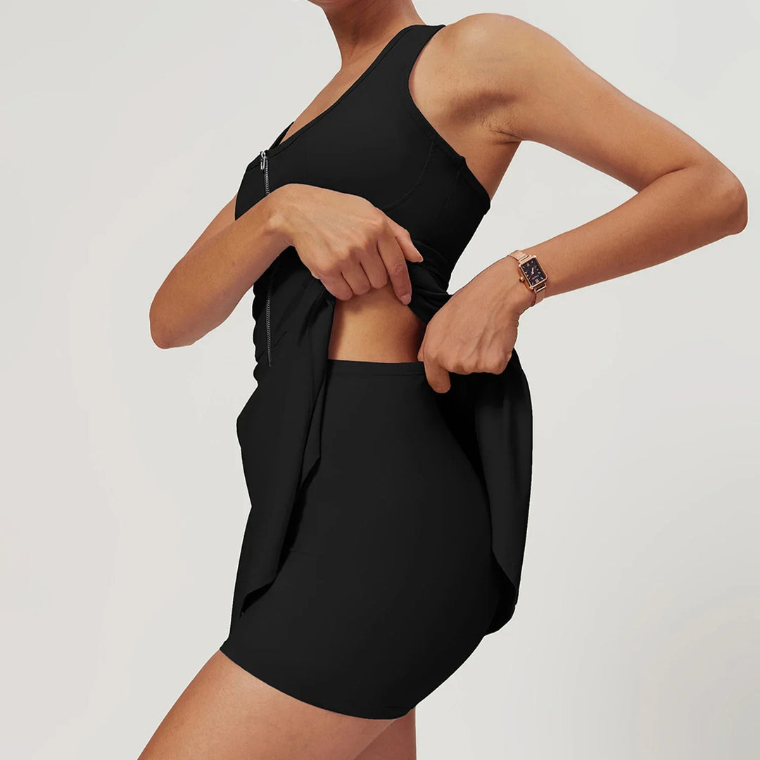 Anti-Shine Bottom Sports Zipper Dress Women Solid Color Comfortable