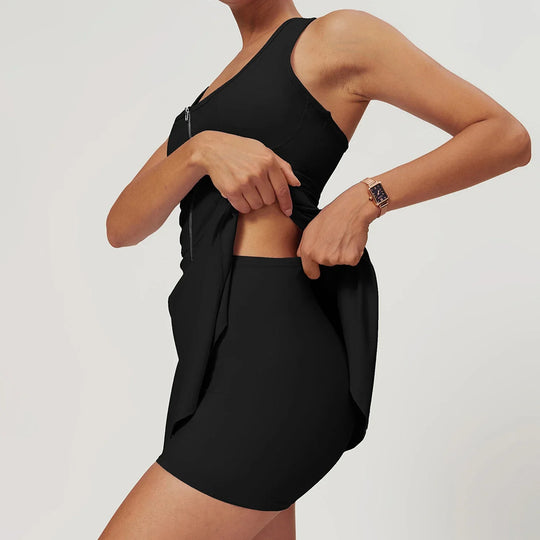Anti-Shine Bottom Sports Zipper Dress Women Solid Color Comfortable