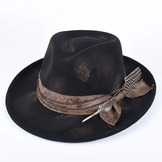 Vintage Feather Fedora Felt Hat Women Men Gentleman Hats New Autumn Casual Wide Brim Black Top Hat British Men's  Jazz Cap