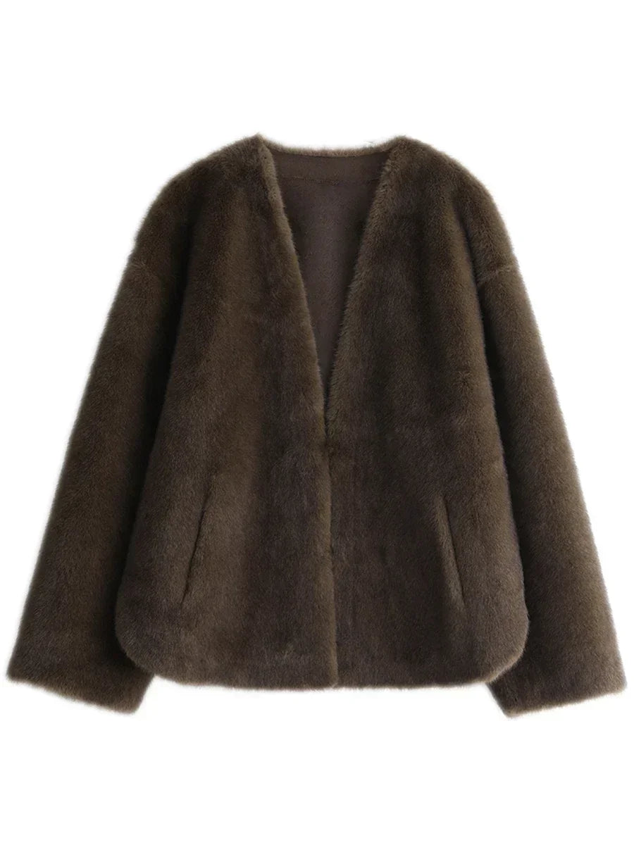 CHIC VEN Women's Jacket Loose Casual Solid Overcoat New Female Plush
