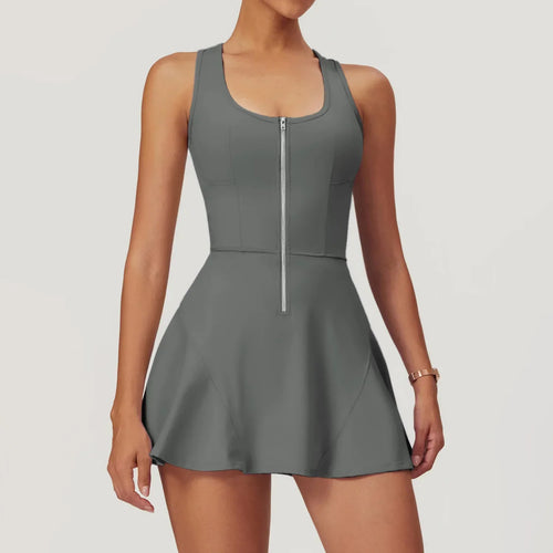 Anti-Shine Bottom Sports Zipper Dress Women Solid Color Comfortable
