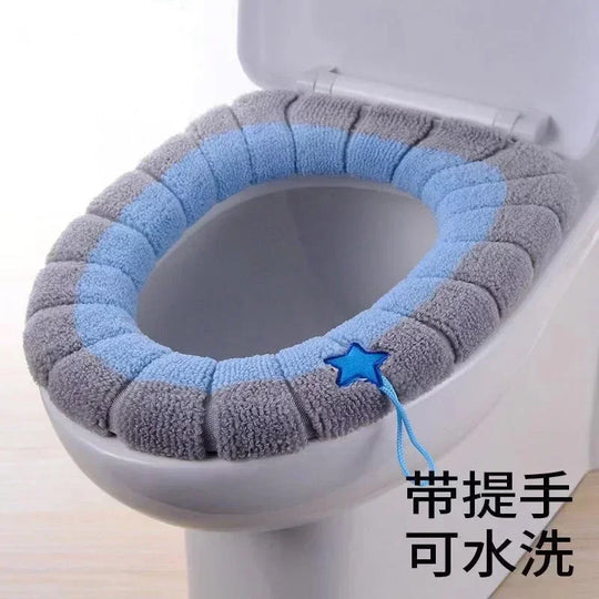 Universal Toilet Seat Cover Winter Warm Soft Seat Mat O-shaped Fleece Pad Bathroom Seat Cushion with Handle Bathroom Accessories