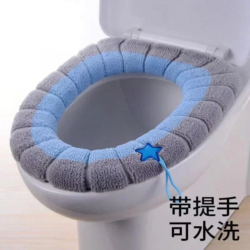 Universal Toilet Seat Cover Winter Warm Soft Seat Mat O-shaped Fleece Pad Bathroom Seat Cushion with Handle Bathroom Accessories