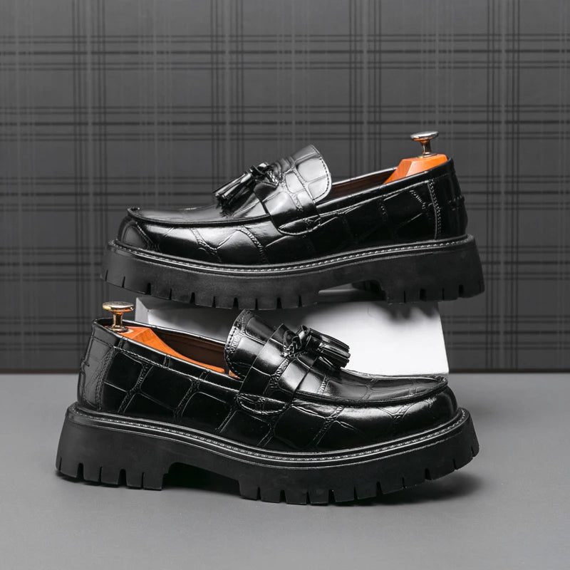 Business Tassel Loafers Shoes Slip on Casual Thick Bottom Leather Black Dress Party Shoes Boat Loafers For Man Fashion Moccasins