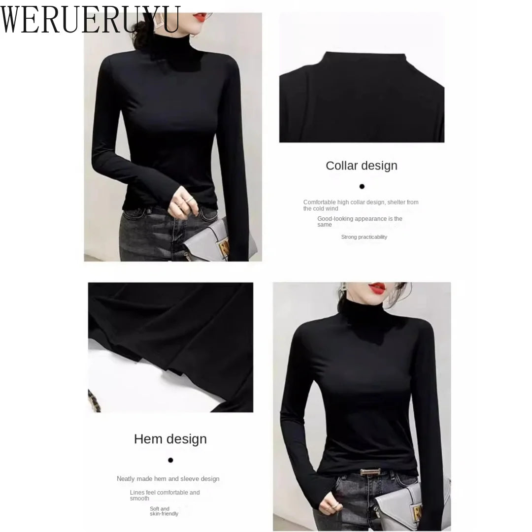 Black Turtleneck T-shirt Long Sleeve Tops Women Y2k Clothes Autumn