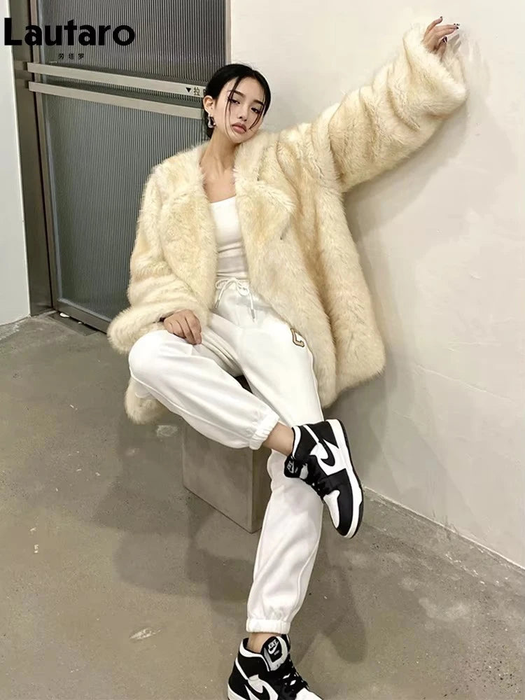 Lautaro Winter Loose Casual Thick Warm Soft Hairy Faux Fur Coat Women