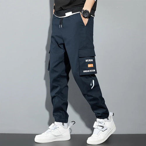 Orange Cargo Pants Men Hip Hop Joggers Y2K Streetwear Casual Pants