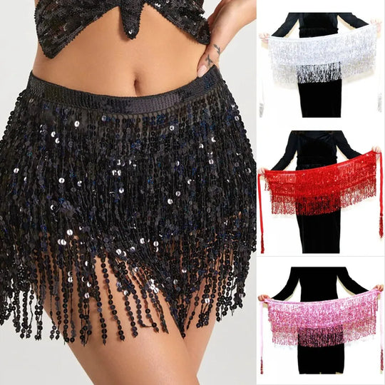Belly Dance Layer Sequins Skirt Tassel Chain Belts Wrap Party Club
