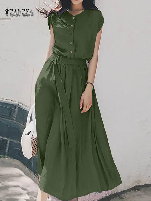 2023 ZANZEA Women Fashion Short Sleeve Dress Summer Elegant Party