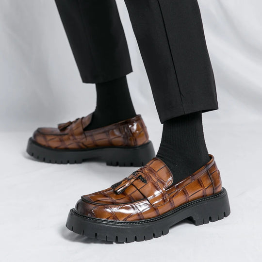 Business Tassel Loafers Shoes Slip on Casual Thick Bottom Leather Black Dress Party Shoes Boat Loafers For Man Fashion Moccasins