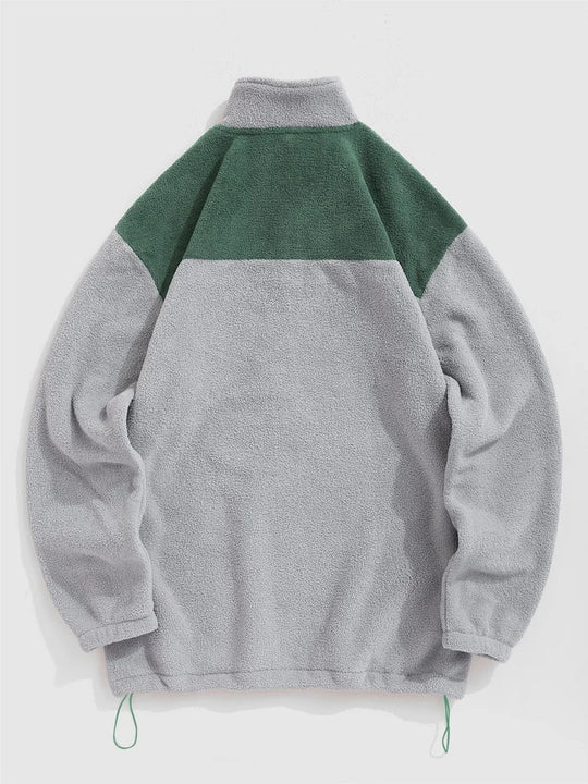 ZAFUL Men's Turtleneck Sweatshirt Fuzzy Fleece Colorblock Hoodie NEW