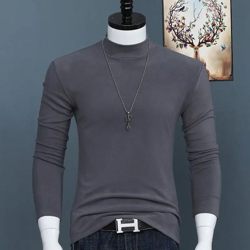 Luxury Korean Men's Oversized T-Shirt Solid Long Sleeve Base Shirt