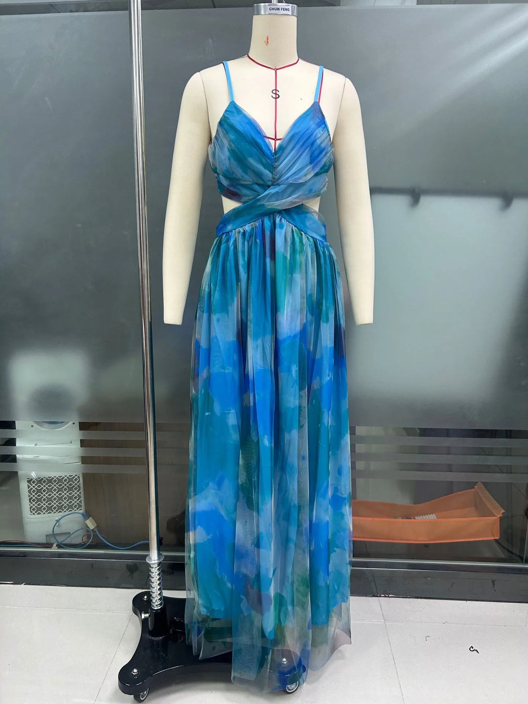 Spring/Summer New Mesh Printed Sling Dress Vacation Casual Gathering Dress