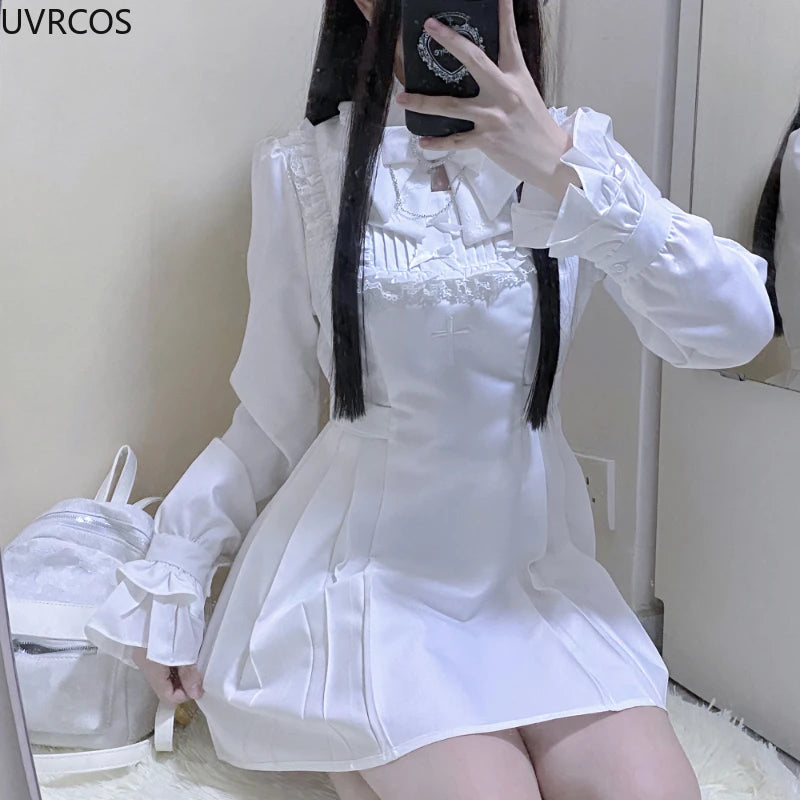 Japanese Punk Style Y2k Lolita OP Dress Women Vintage Elegant Ruffle