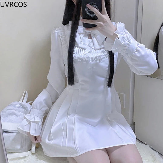 Japanese Punk Style Y2k Lolita OP Dress Women Vintage Elegant Ruffle