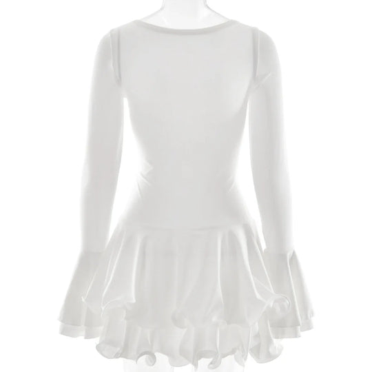Flare Sleeve Ruffle Sexy V Neck Mini Dress Women Robe Irregular Single-breasted High Waist Slim A-line Club Dress