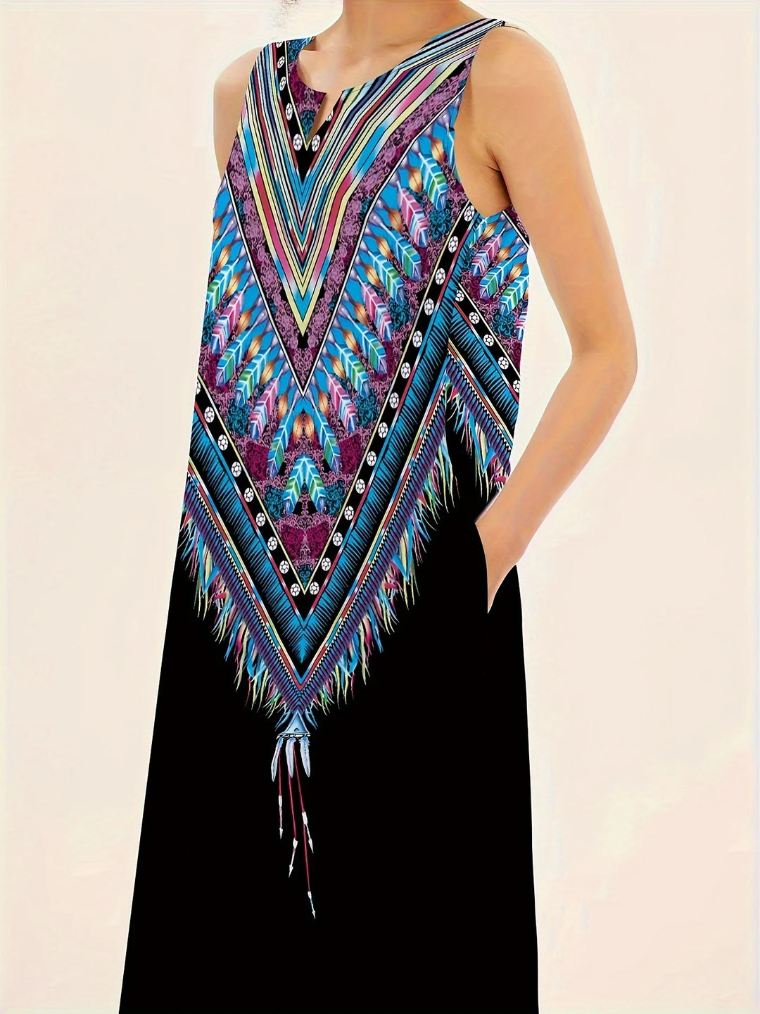 Summer Loose Dress Fashion Floral Digital Print V-Neck Vest Pocket Dress Casual Elegant Sleeveless Evening Dress For Women