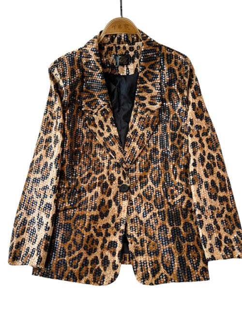 Street Style Leopard Print Suit Blazer Female 2024 Autumn New Fashion