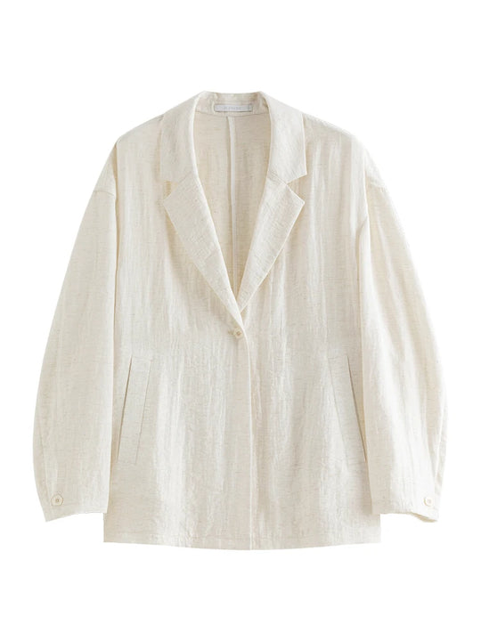 ZIQIAO Linen Solid White Cleanfit Women Suit 2024 Summer New Design