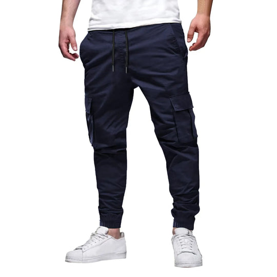 New style Men's drawstring pocket overalls fashion leisure outdoor