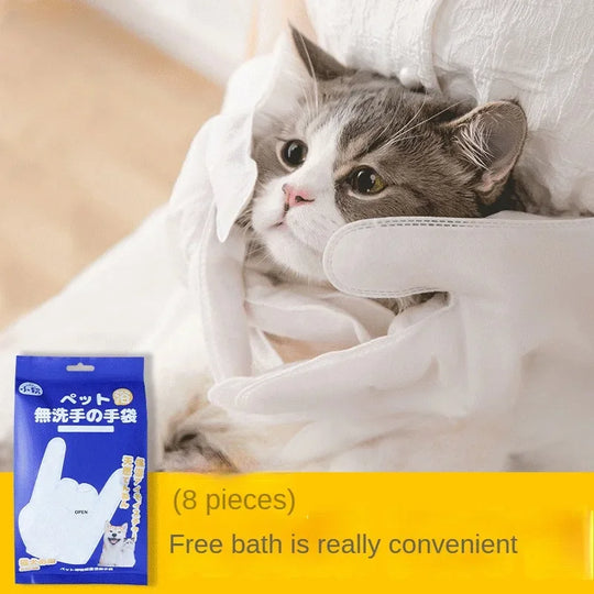 Pet Leave-in Gloves 8 Pieces Cat Bath Cleaning Dog Wet Tissue Dry
