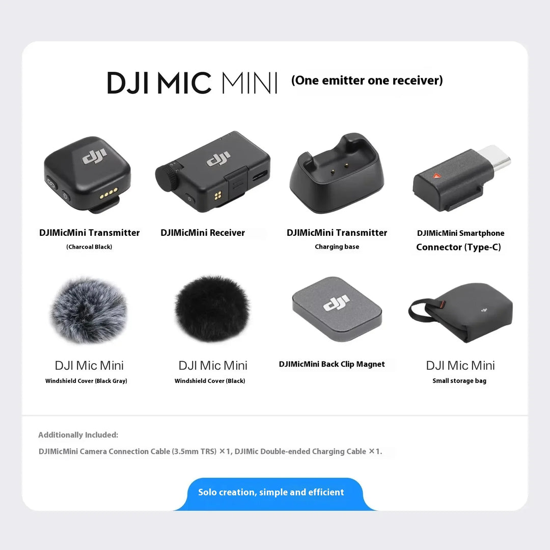 DJI Mic Mini 2TX 1RX add Charging Case Two-Level Active Noise Cancelling 48-Hour Operation High-Quality Audio Stable Transmissio