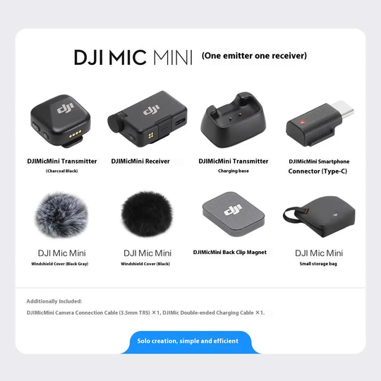 DJI Mic Mini 2TX 1RX add Charging Case Two-Level Active Noise Cancelling 48-Hour Operation High-Quality Audio Stable Transmissio