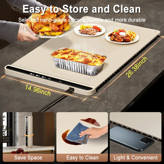 Electric Warming Tray Food Warmer Plate Foldable Portable Smart Food
