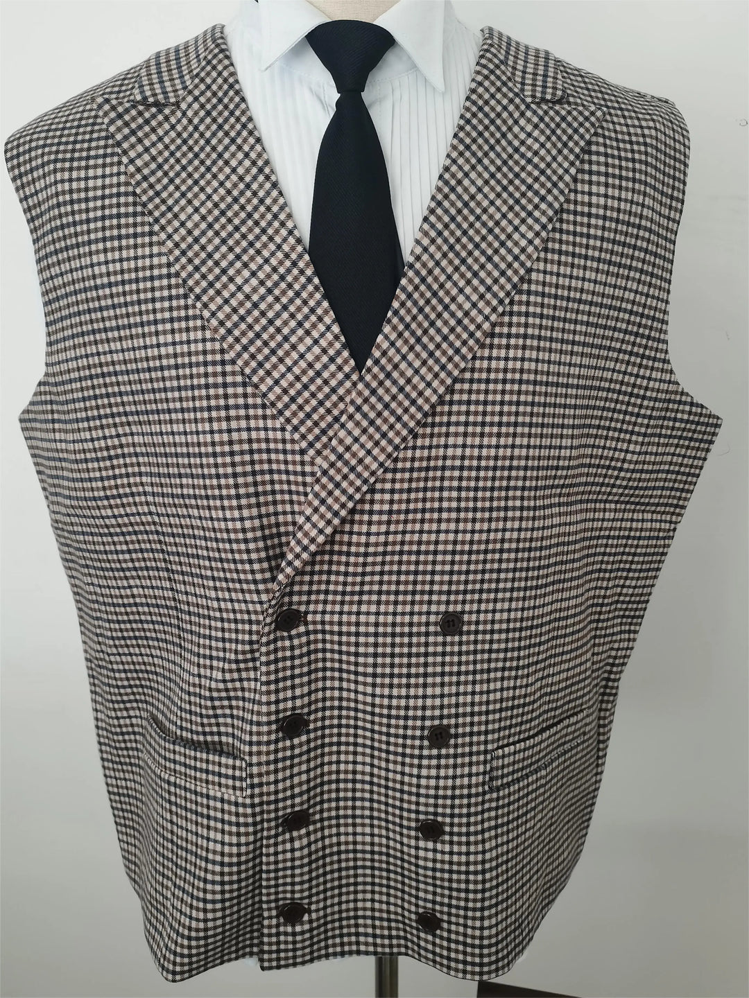 Burgundy Black Green 3 Color Small Square Thousand Bird Man‘s Suit Set Outfit Notch Lapel Blazer Trousers 3pcs Jacket Pants Vest