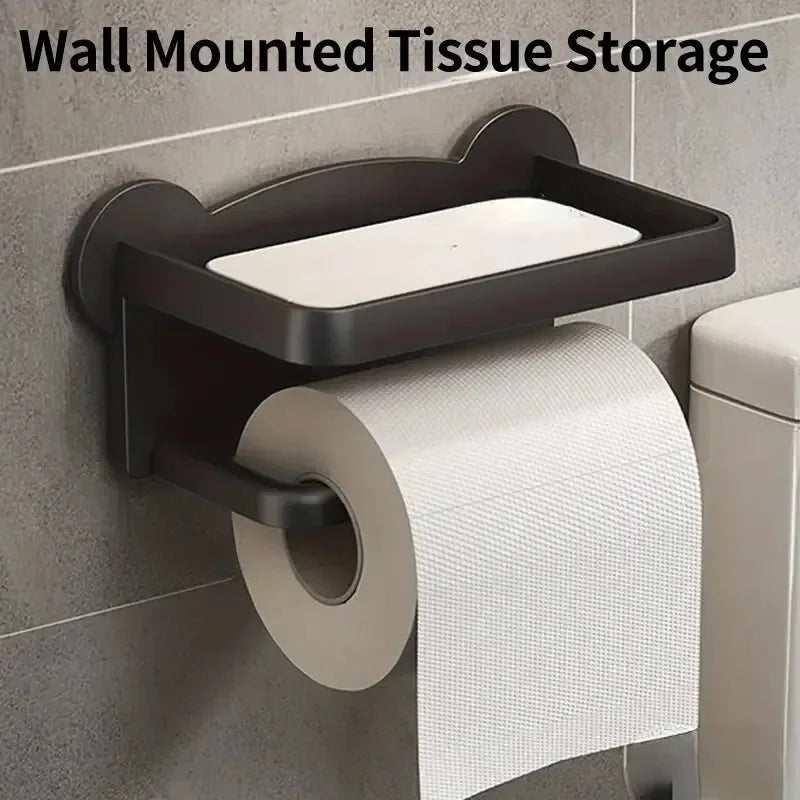 Punch Free Wall Mounted Tissue Storage Rack Paper Roll Shelf Holder