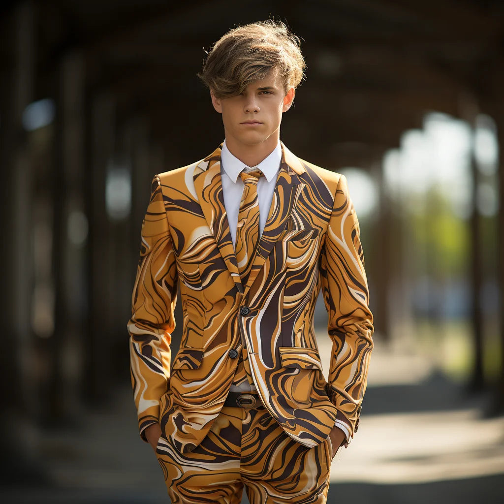 New Design Mens 2 Piece Suit Notched Lapel Fashion Vintage Coat Tiger Leopard Print Two Buttons Slim Fit Suit