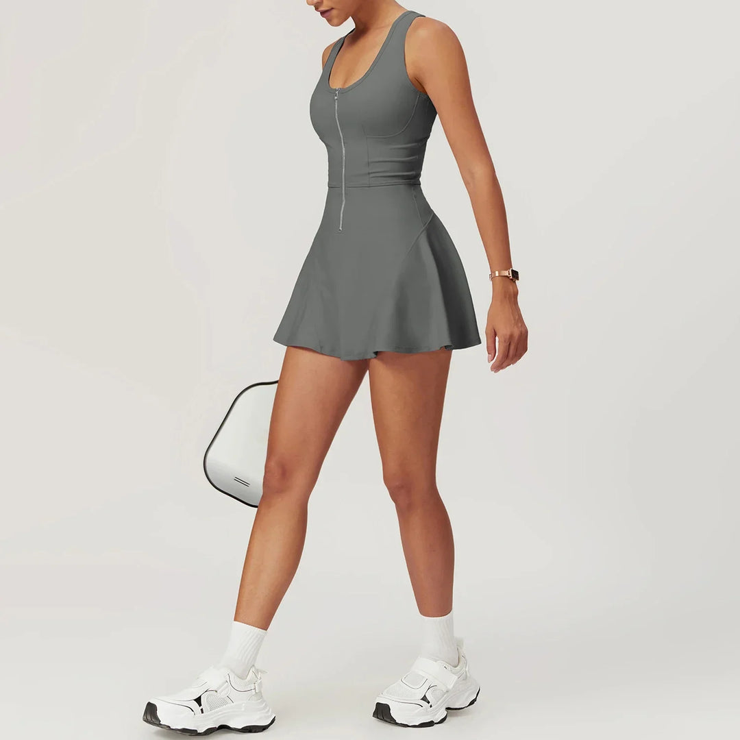 Anti-Shine Bottom Sports Zipper Dress Women Solid Color Comfortable