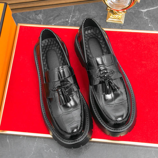 Business Tassel Loafers Shoes Slip on Casual Thick Bottom Leather Black Dress Party Shoes Boat Loafers For Man Fashion Moccasins