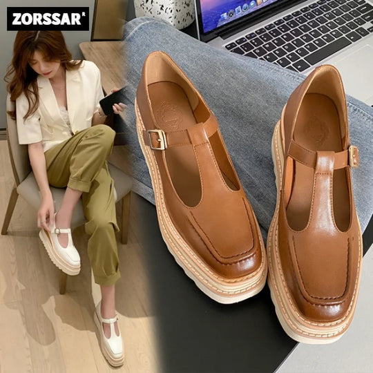 Fashion High Heels Cow Leather Women Wedges Shoes Elegant Ladies Party Shoes Brand Women Pumps Retro Woman Wedge Heel 6cm