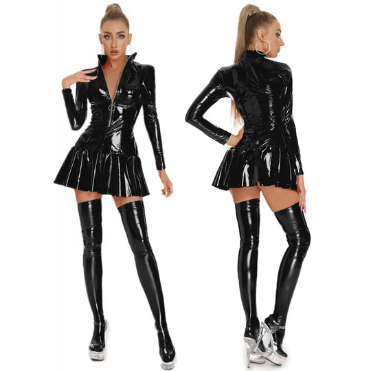 Women Sexy Glossy Pvc Leather Umbrella Dress Plus Size Shiny Latex
