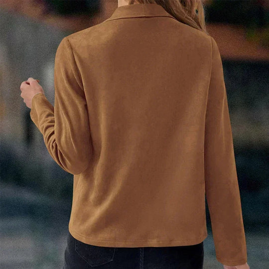 Women's Suit Jacket Solid Suede Lapel Zipper Pocket Office Commuting