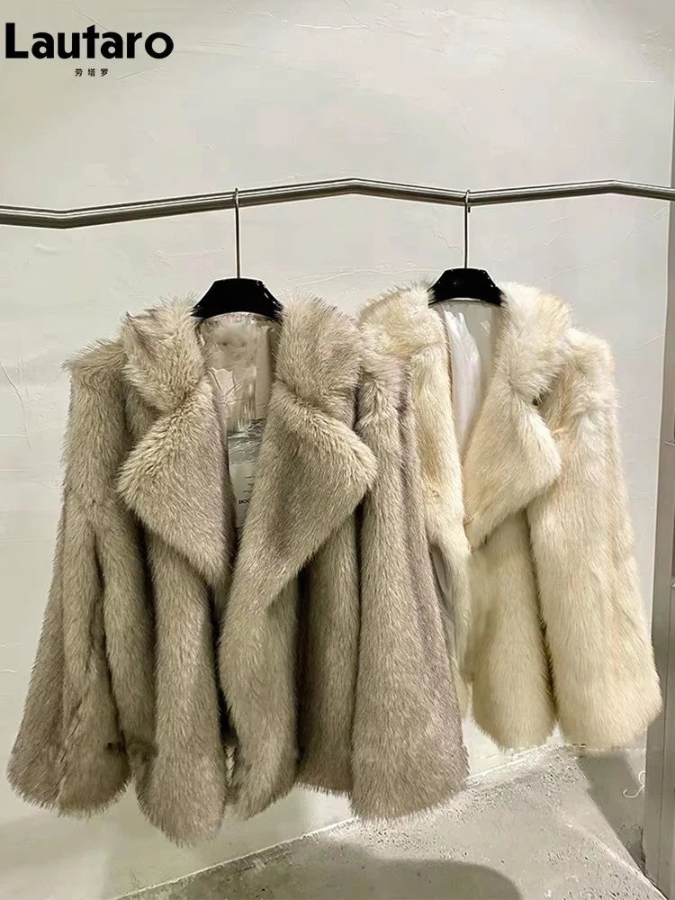 Lautaro Winter Loose Casual Thick Warm Soft Hairy Faux Fur Coat Women