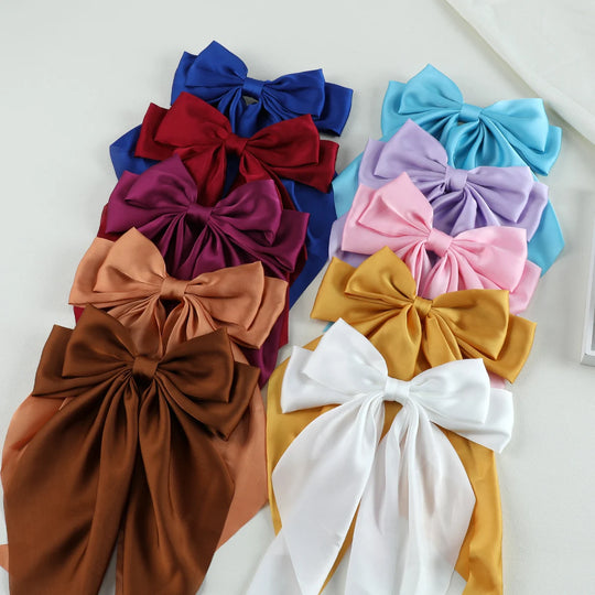 10PCS Elegant Bow Ribbon Hair Clip Women Fashion Simple Solid Satin