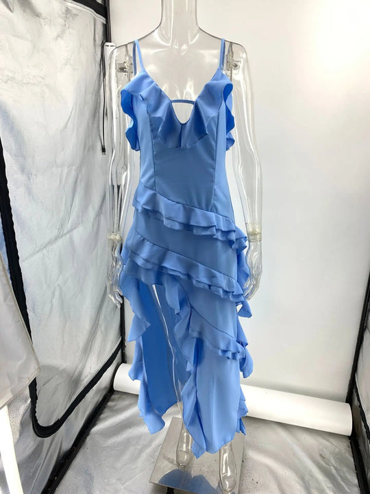 Woman Irregular Tassel Summer Trend Skinny Split Maxi Bodycon Birthday