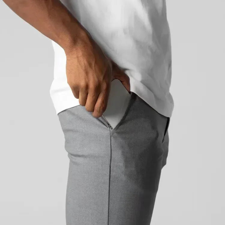 Active Chinos Comfortable Men Long Pants Stylish Slim Fit Ankle Length