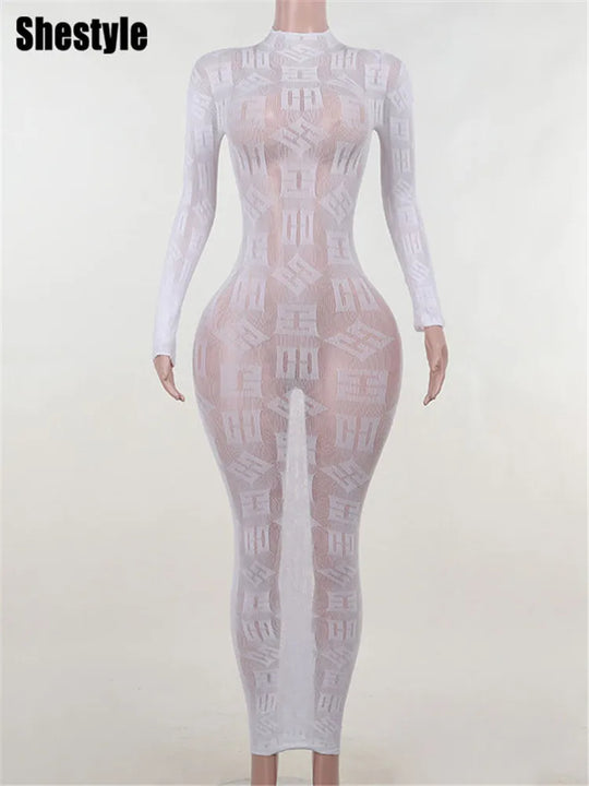 Shestyle See Through Super Elastic Long Pencil Dress Women Letter