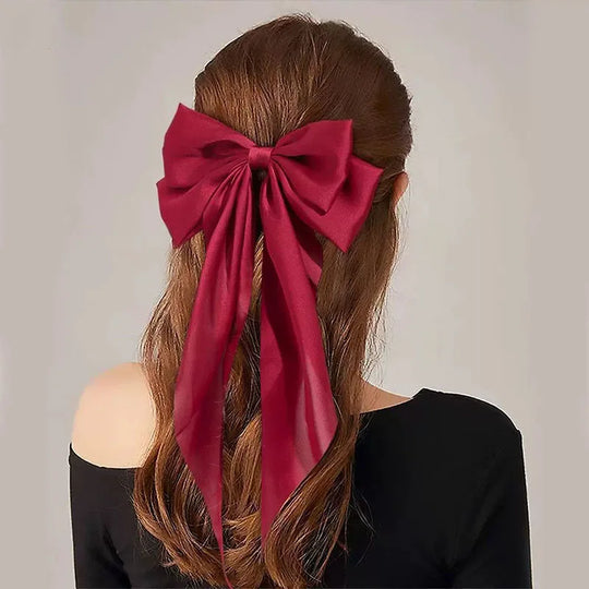 Elegant Solid Large Bow Ribbon Hair Clip For Women Girl Sweet
