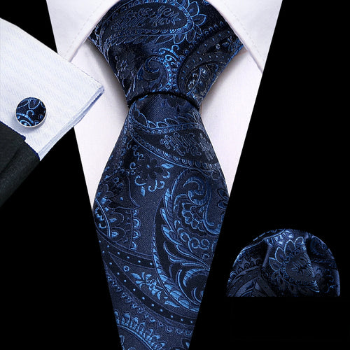 Men Tie Gold Navy Blue Striped Silk Tie 3.4" Jacquard Party