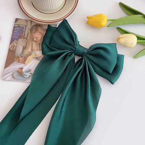 Elegant Solid Large Bow Ribbon Hair Clip For Women Girl Sweet