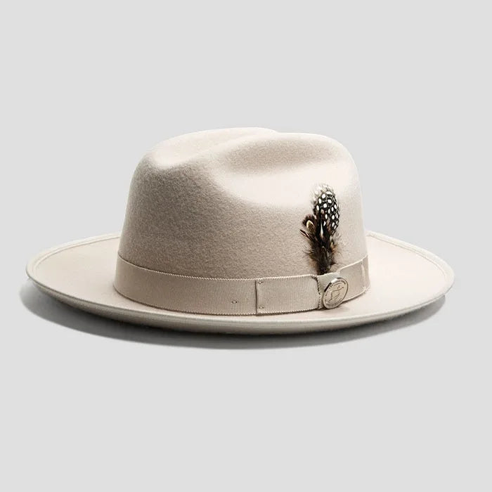 Warm Soft Lightweight Wool Felt Fedora Hat with Feather British Style Autumn Winter Versatile Unisex Adjustable Band
